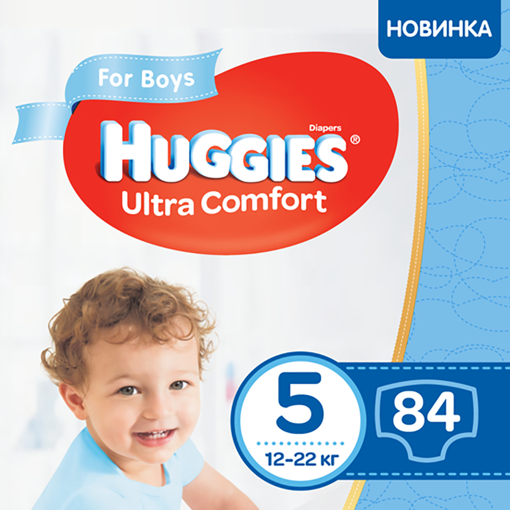 Подгузники Huggies Ultra Comfort для мальчика, размер 5, 12-22 кг, 84 шт, арт. 5029053547855