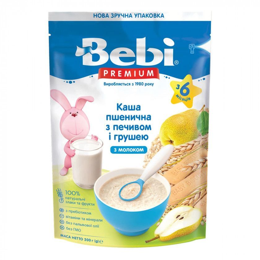 Каша молочна Bebi Premium Пшенична з печивом і грушею, з 6 міс., 200 г, арт. 1105074