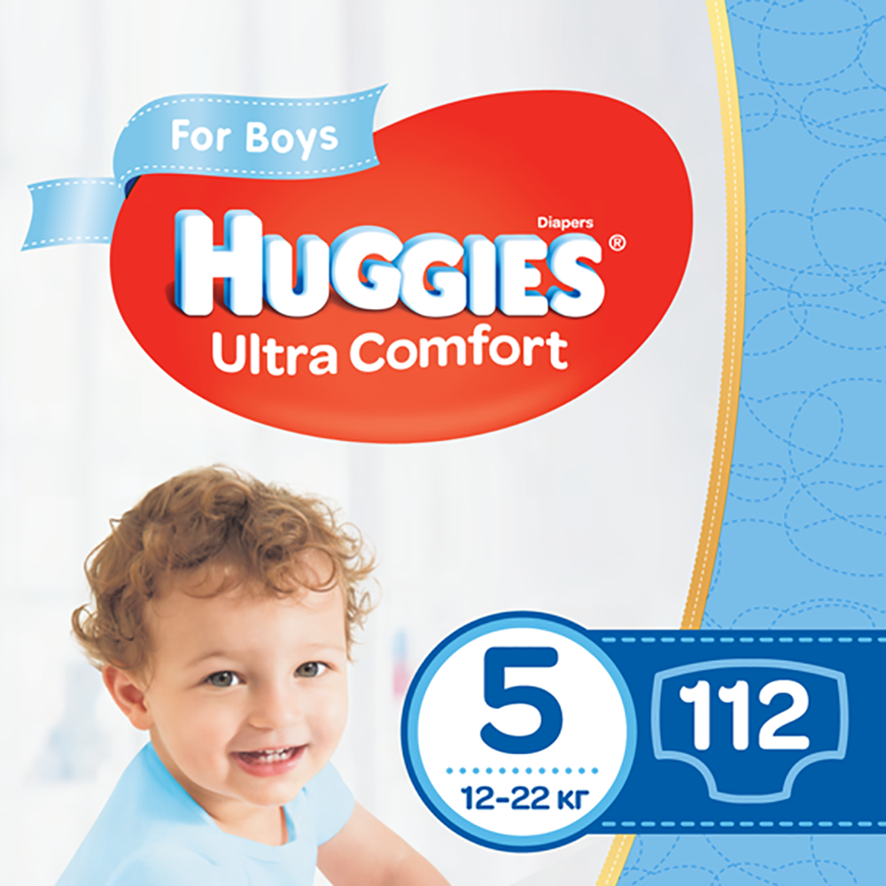Підгузки Huggies Ultra Comfort для хлопчика, розмір 5, 12-22 кг, 112 шт, арт. 5029054218136