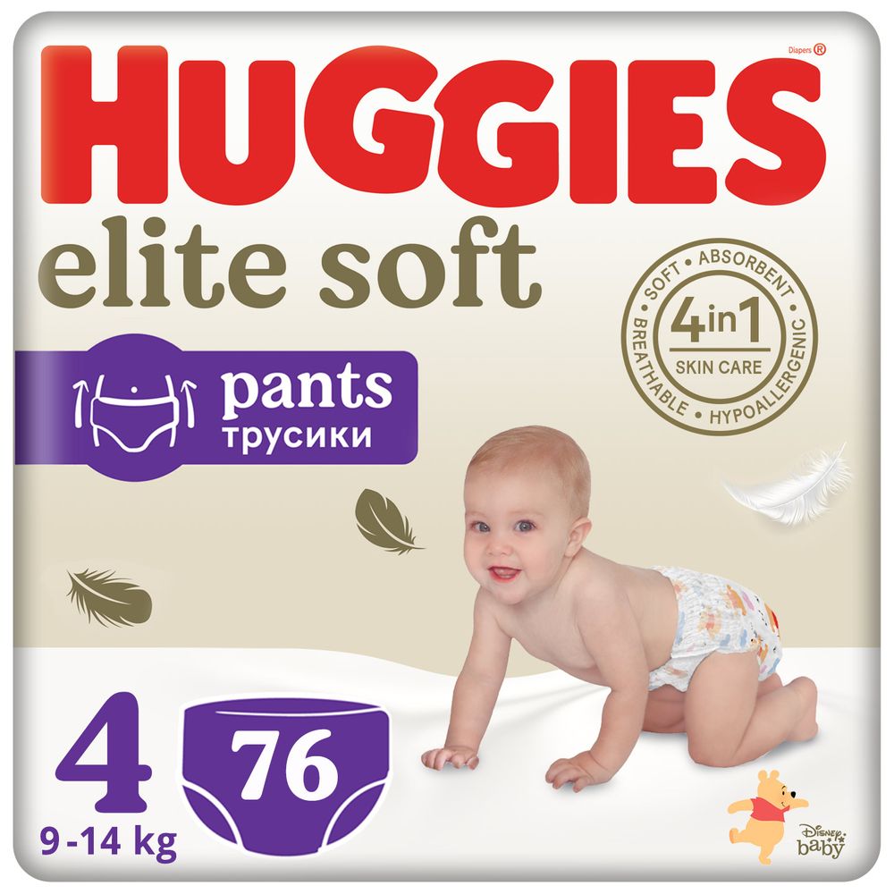 Підгузки-трусики Huggies Elite Soft, розмір 4, 9-14 кг, 76 шт., арт. 5029053582450