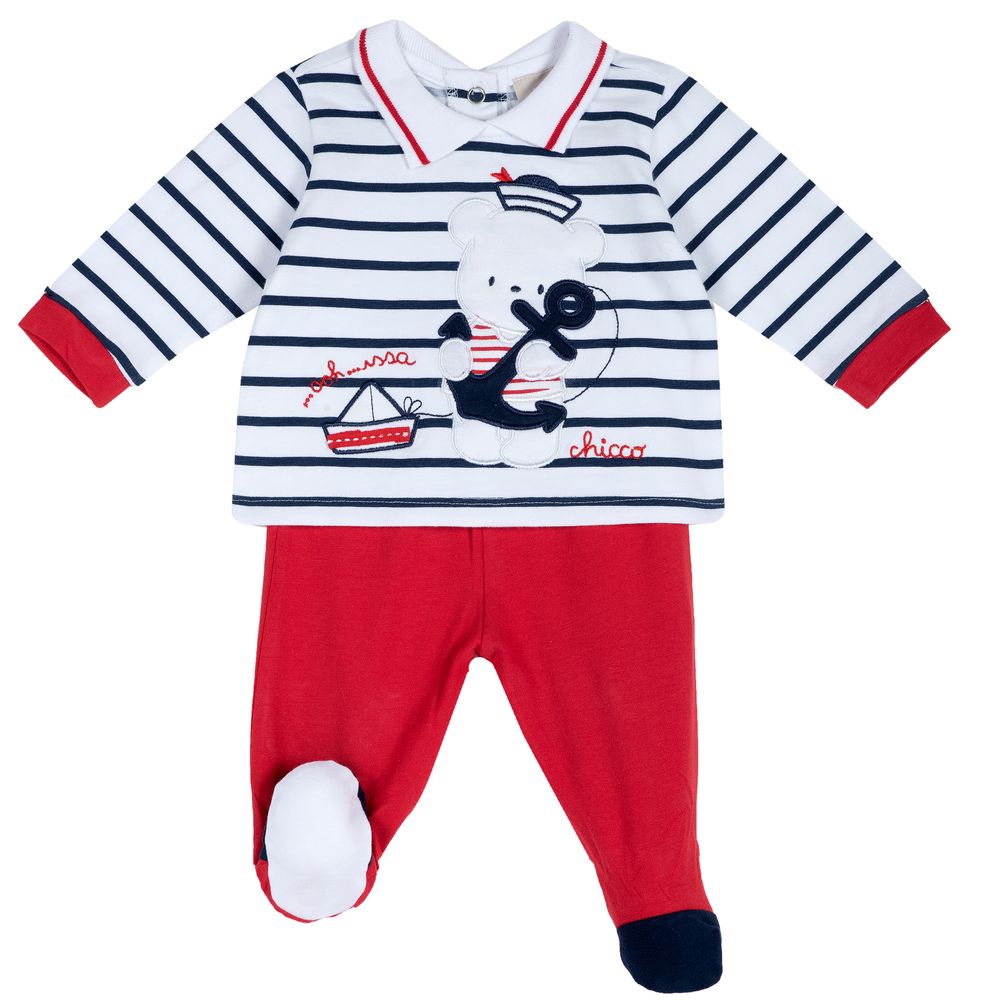 Костюм Little sailor: рубашка и ползунки, арт. 090.76471.071, цвет Красный с белым