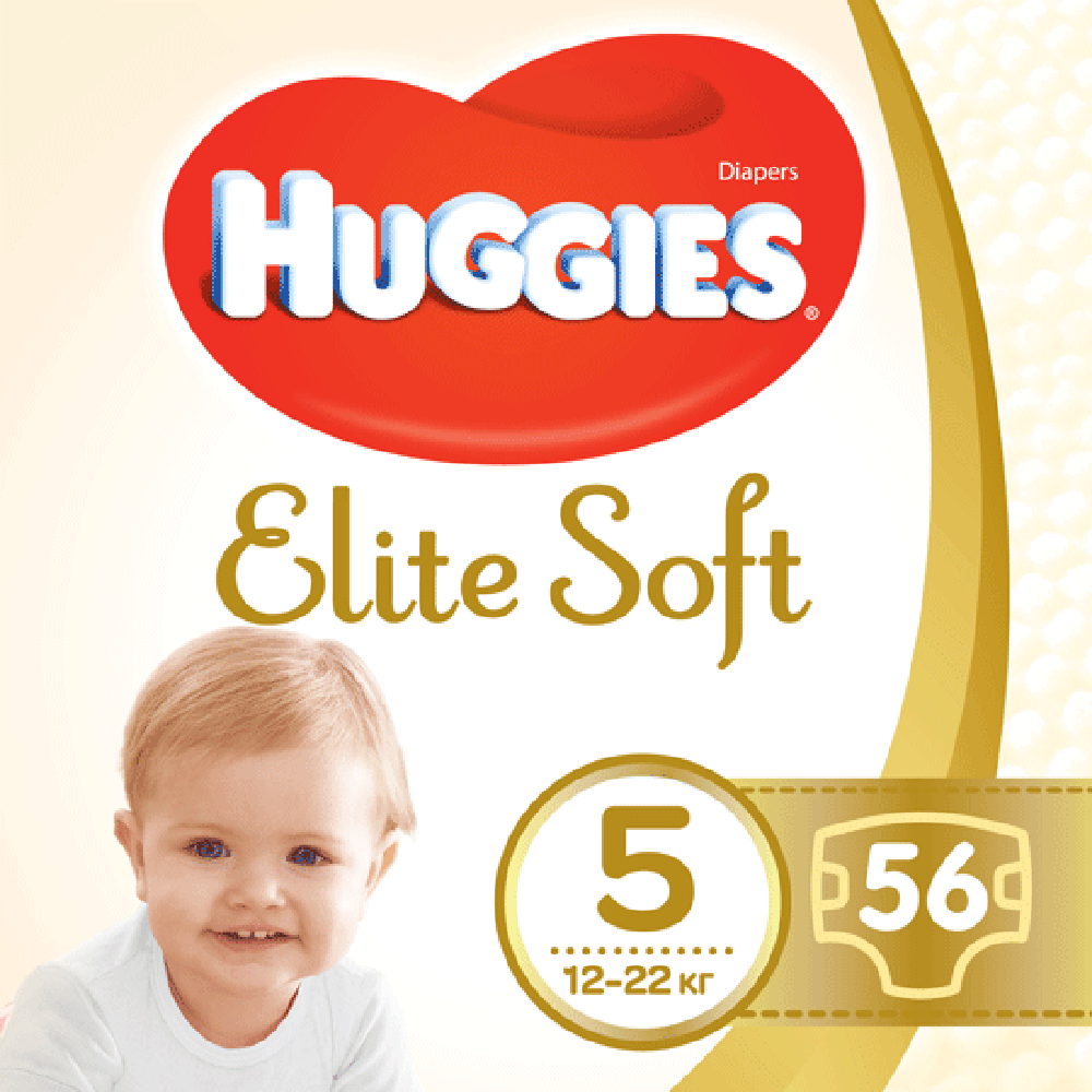 Підгузки Huggies Elite Soft, розмір 5, 12-22 кг, 56 шт, арт. 5029053545318