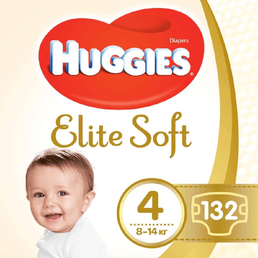 Подгузники Huggies Elite Soft, размер 4, 8-14 кг, 132 шт, арт. 5029054566220