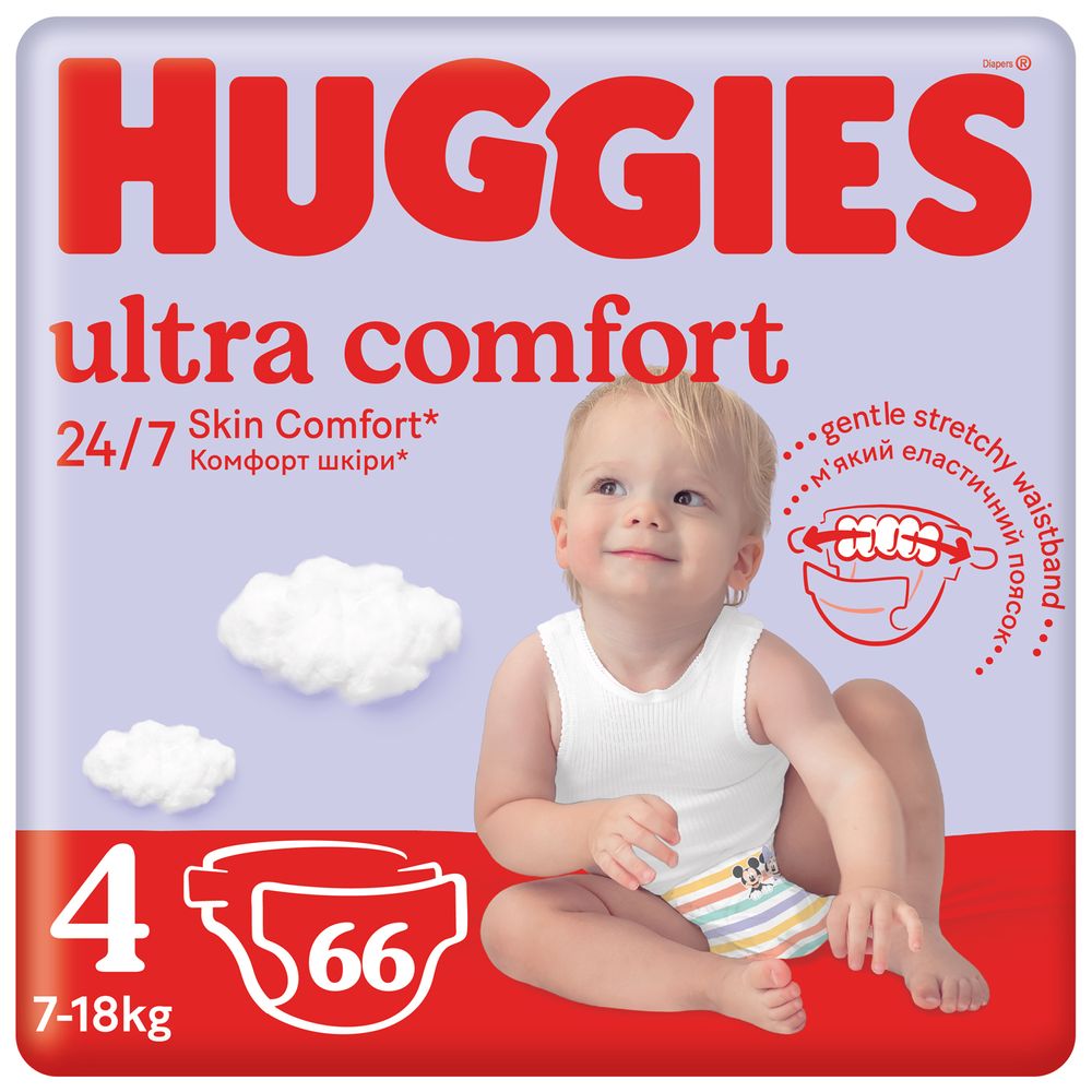 Підгузки Huggies Ultra Comfort, розмір 4, 7-18 кг, 66 шт, арт. 5029053548777