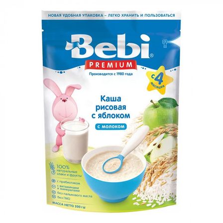 Каша молочна Bebi Premium Рисова з яблуком, з 4 міс., 200 г, арт. 1105030