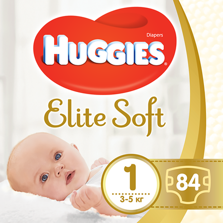 Підгузки Huggies Elite Soft, розмір 1, 3-5 кг, 84 шт, арт. 5029053547947