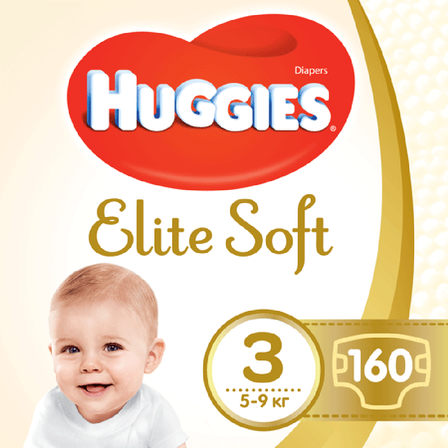 Подгузники Huggies Elite Soft, размер 3, 5-9 кг, 160 шт, арт. 5029054566213