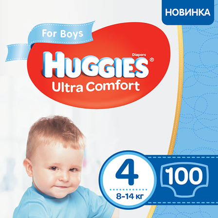 Підгузки Huggies Ultra Comfort для хлопчика, розмір 4, 8-14 кг, 100 шт, арт. 5029053547831