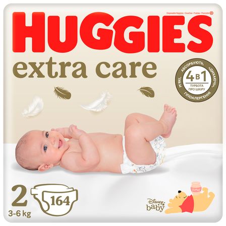Підгузки Huggies Extra Care, розмір 2, 3-6 кг, 164 шт., арт. 5029053549637