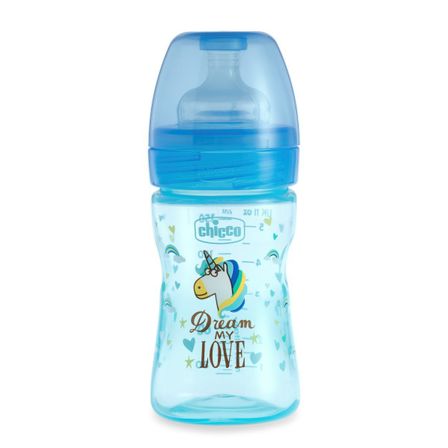 Бутылочка пластик Well-Being Love, 150мл, соска силикон, 0м+, арт. 09849, цвет Голубой