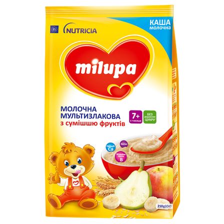 Молочна мультизлакова каша Milupa з сумішшю фруктів, з 7 міс., 210 г, арт. 5900852930010