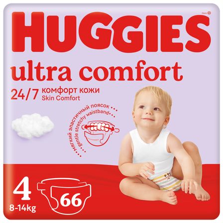 Подгузники Huggies Ultra Comfort, размер 4, 8 - 14 кг, 66 шт, арт. 5029053548777