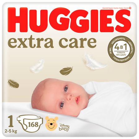 Подгузники Huggies Extra Care, размер 1, 2-5 кг, 168 шт., арт. 5029053549620