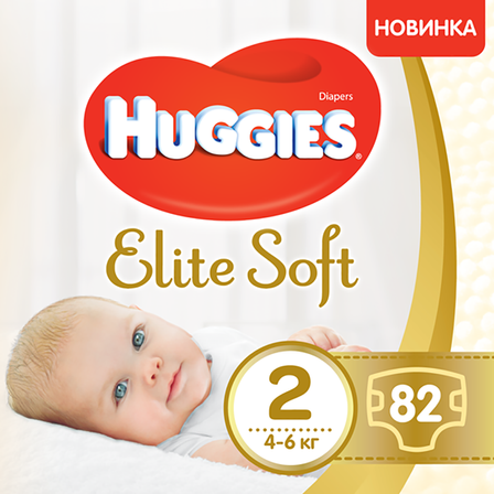 Підгузки Huggies Elite Soft, розмір 2, 4-6 кг, 82 шт, арт. 5029053547985