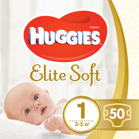 Подгузники Huggies Elite Soft, размер 1, 3-5 кг, 50 шт, арт. 5029053564883