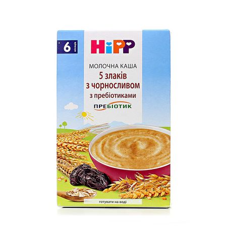 Молочная каша HiPP 5 злаков с черносливом, пребиотиками, с 6 мес., 250 г, арт. 1123266