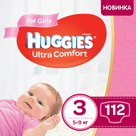 Подгузники Huggies Ultra Comfort для девочки, размер 3, 5-9 кг, 112 шт, арт. 5029053547824