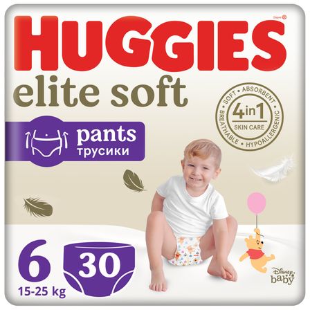 Підгузки-трусики Huggies Elite Soft, розмір 6, 15-25 кг, 30 шт., арт. 5029053582436
