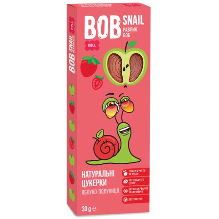 Цукерки натуральні яблучно-полуничні Bob Snail Равлик Боб, з 3 років, 30 г, арт. 4820162520316