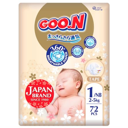 Підгузки Goo.N Premium Soft, розмір 1/NB, до 5 кг, 72 шт., арт. F1010101-152