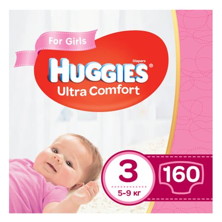 Підгузки Huggies Ultra Comfort для дівчинки, розмір 3, 5-9 кг, 160 шт, арт. 5029054218082