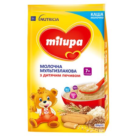 Молочна мультизлакова каша Milupa з дитячим печивом, з 7 міс., 210 г, арт. 5900852931161