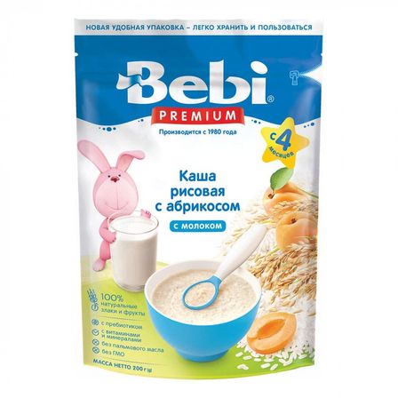 Каша молочна Bebi Premium Рисова з абрикосом, з 4 міс., 200 г, арт. 1105034