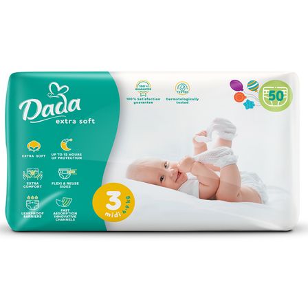 Підгузки Dada Extra Soft, розмір 3, 4-9 кг, 50 шт., арт. 4820174981020