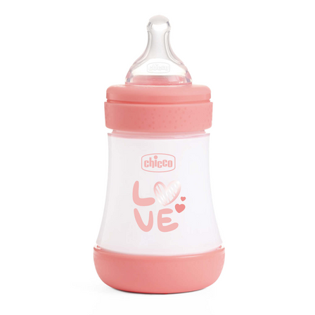 Бутылочка пластик PERFECT 5 Love, 150 мл, соска силикон, 0 м+, арт. 20211.40, цвет Розовый
