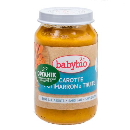 Органічне пюре Babybio з моркви, гарбуза та форелі, 200 г, арт. 51056