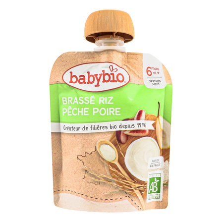Органічний пюре Babybio з рисового молока, з грушею та персиком, з 6 міс., 85 г, арт. 54099.00