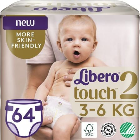 Підгузки Libero Touch, розмір 2, 3-6 кг, 64 шт, арт. 7985
