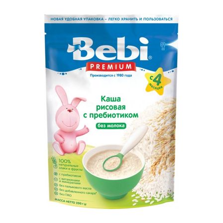 Каша безмолочна Bebi Premium Рисова, з пребіотиком, з 4 міс., 200 г, арт. 1105046