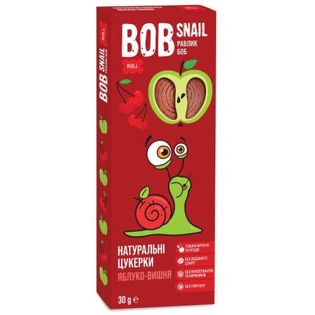 Цукерки натуральні яблучно-вишневі Bob Snail Равлик Боб, з 3 років, 30 г, арт. 4820162520286