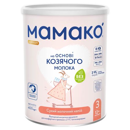 Сухий молочний напій Мамако Premium 3 на козячому молоці, з олігосахаридами, з 12 міс., 400 г, арт. 1105321