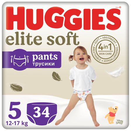 Підгузки-трусики Huggies Elite Soft, розмір 5, 12-17 кг, 34 шт., арт. 5029053549354