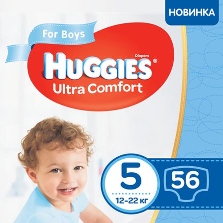 Подгузники Huggies Ultra Comfort для мальчика, размер 5, 12-22 кг, 56 шт, арт. 5029053543635