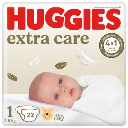 Подгузники Huggies Extra Care, размер 1, 2-5 кг, 22 шт., арт. 5029053583235