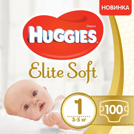 Подгузники Huggies Elite Soft, размер 1, 3-5 кг, 100 шт, арт. 5029053548500