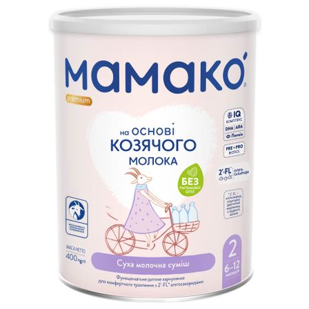 Суха суміш Мамако Premium 2 на козячому молоці, з олігосахаридами, 6-12 міс., 400 г, арт. 1105311