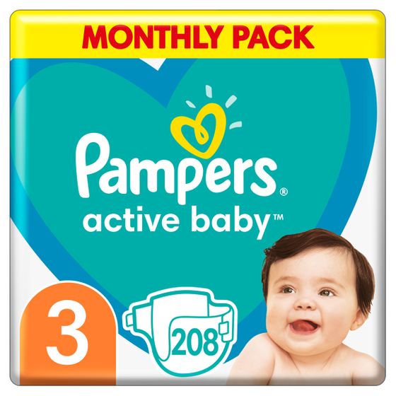 Підгузки Pampers Active Baby, розмір 3, 6-10 кг, 208 шт, арт. 8001090910745