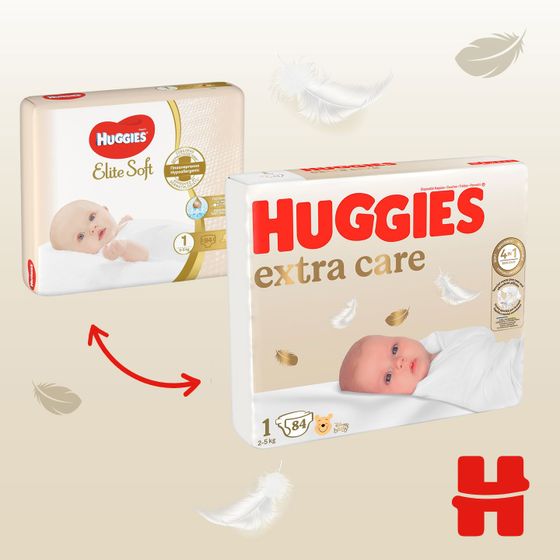 Підгузки Huggies Elite Soft, розмір 1, 3-5 кг (2-5 кг), 84 шт., арт. 5029053547947