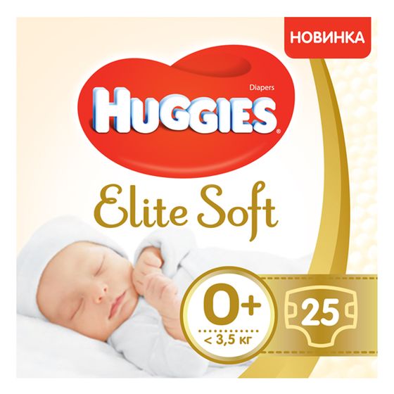 Підгузки Huggies Elite Soft, розмір 0+, до 3,5 кг, 25 шт, арт. 5029053548005