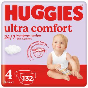 Підгузки Huggies Ultra Comfort, розмір 4, 8-14 кг, 132 шт, арт. 5029053590523
