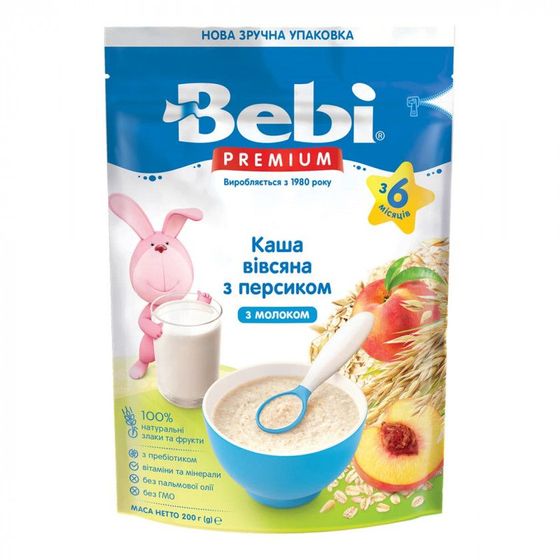 Каша молочна Bebi Premium Вівсяна з персиком, з 6 міс., 200 г, арт. 1105056