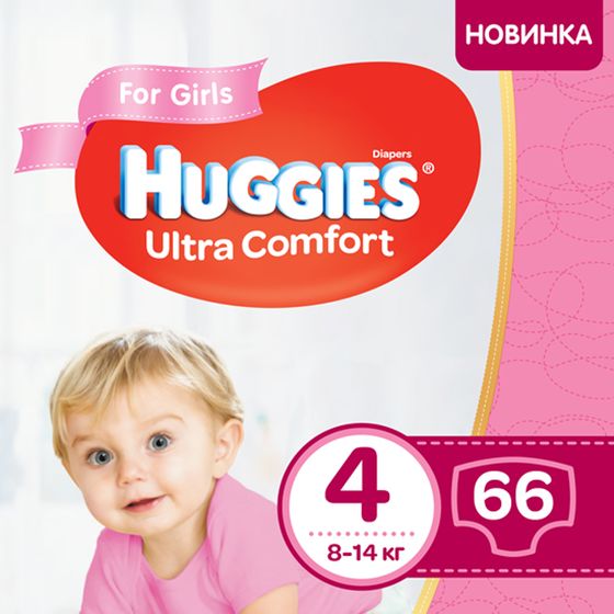 Подгузники Huggies Ultra Comfort для двочки, размер 4, 8-14 кг, 66 шт, арт. 5029053543628