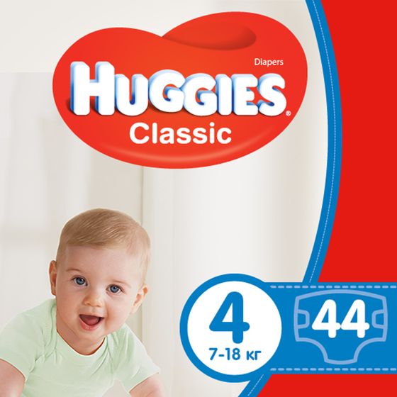 Підгузки Huggies Classic, розмір 4, 7-18 кг, 44 шт, арт. 5029053573915