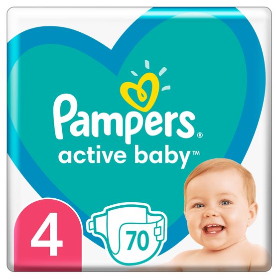 Підгузки Pampers Active Baby, розмір 4, 9-14 кг, 70 шт, арт. 8001090948250