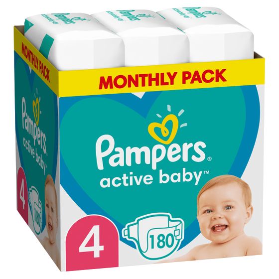 Підгузки Pampers Active Baby, розмір 4, 9-14 кг, 180 шт, арт. 8006540032725