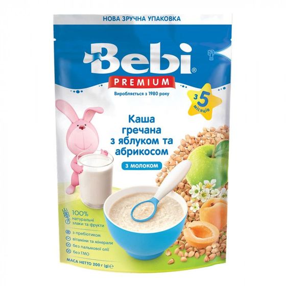 Каша молочная Bebi Premium Гречневая с яблоком и абрикосами, с 5 мес., 200 г, арт. 1105052